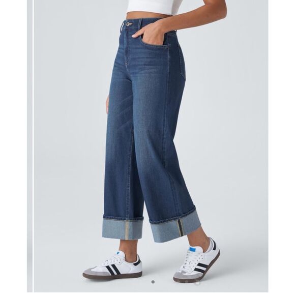 Halara Flex Wide Leg Cuffed Jeans Size L - Picture 2 of 9